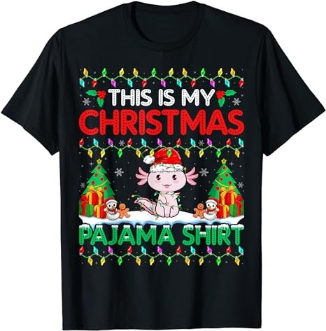 Axolotl Christmas Santa Hat Pajama Shirt Axolotl Lover Xmas T-Shirt