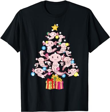 Axolotl christmas tree salamander gifts for kids and family t-shirt