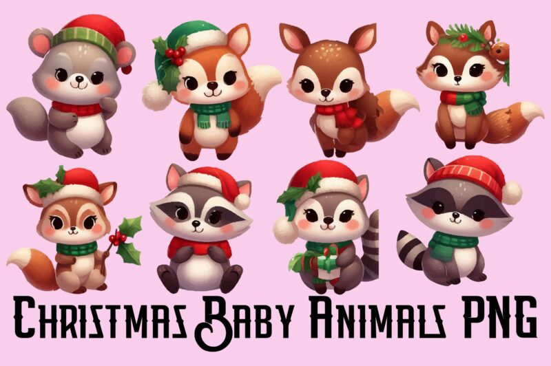 Christmas Baby Animals PNG Sublimation Bundle