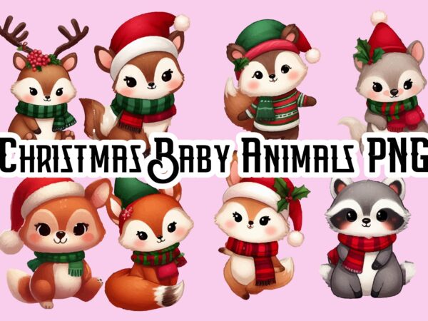 Christmas baby animals png sublimation bundle t shirt vector file
