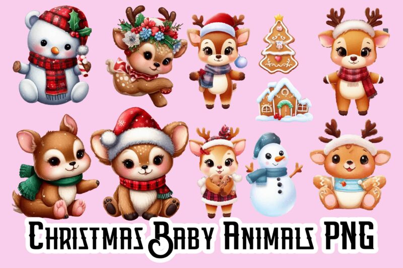 Christmas Baby Animals PNG Sublimation Bundle