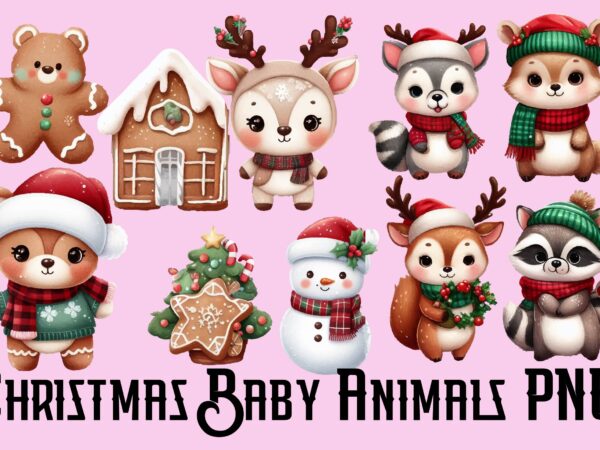 Christmas baby animals png sublimation bundle t shirt vector file