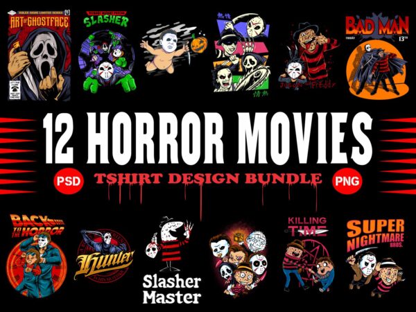 12 horror movies lover pop culture tshirt design bundle illustration