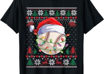 Baseball Christmas Ugly Sweater Funny Santa Sport Men Kids T-Shirt