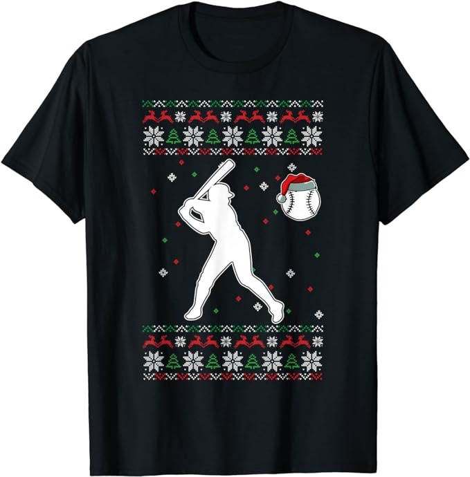 Baseball Player Christmas Cool Ugly X-Mas Pajama Boys Kids T-Shirt
