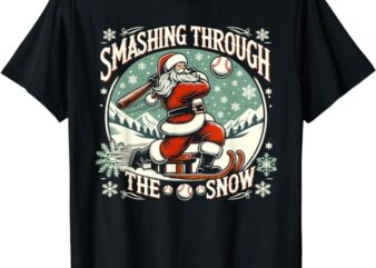 Baseball Player Christmas Santa, Smashing Through The Snow T-Shirt PNG File