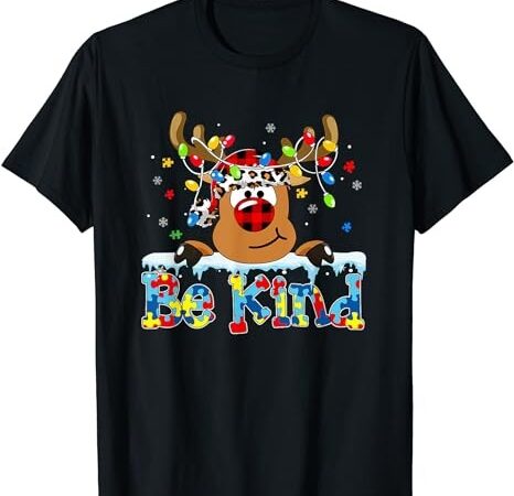 Be kind reindeer red plaid puzzle autism awareness christmas t-shirt