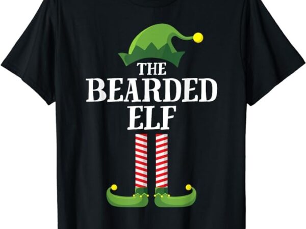 Bearded elf matching family group christmas party elf t-shirt