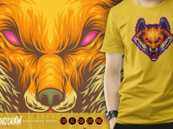 Beastly terror roaring wolf visage t shirt template
