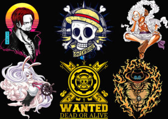 Best selling 25 design anime bundles One Piece straw hat pirates luffy Tshirt Design Bundle