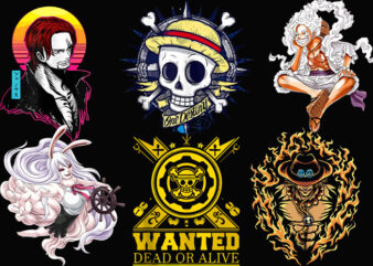 Best selling 25 design anime bundles one piece straw hat pirates luffy tshirt design bundle