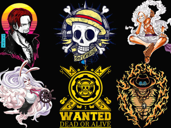 Best selling 25 design anime bundles one piece straw hat pirates luffy tshirt design bundle