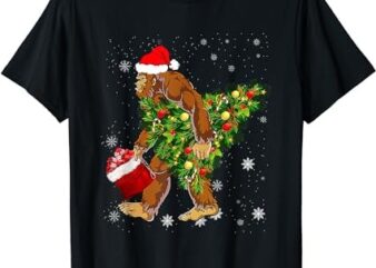 Bigfoot Carrying Christmas Tree Sasquatch Believer Pajama T-Shirt