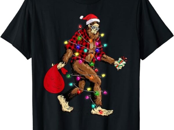 Bigfoot carrying christmas tree sasquatch pajama t-shirt