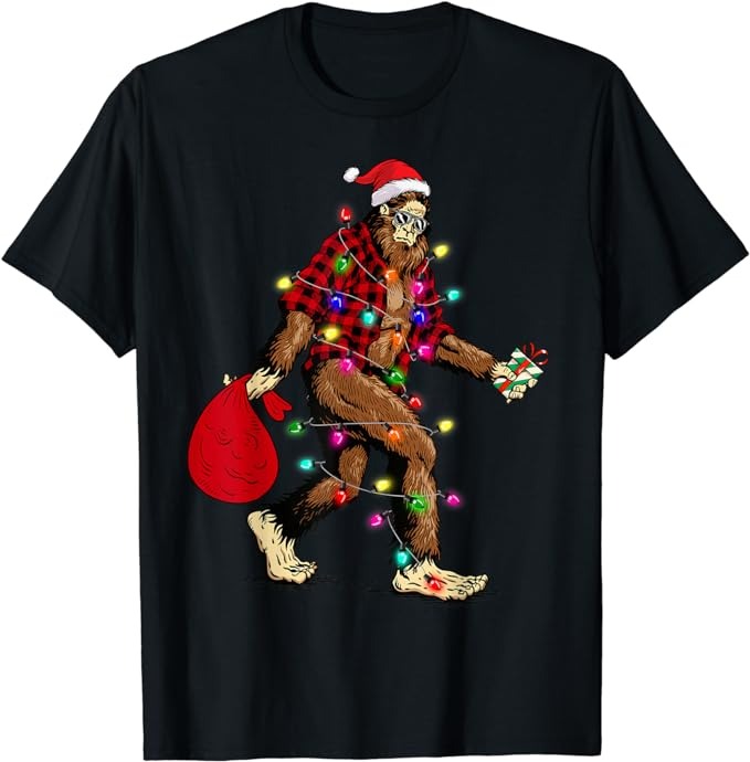 Bigfoot Carrying Christmas Tree Sasquatch Pajama T-Shirt