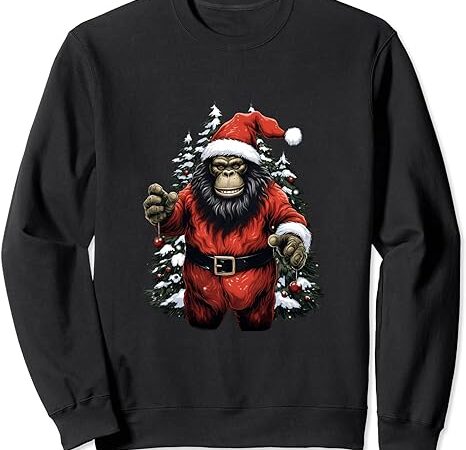 Bigfoot santa hat christmas tree winter snow x-mas sweatshirt