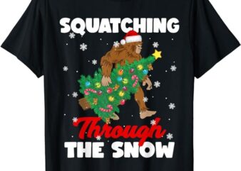 Bigfoot Squatching Through The Snow Sasquatch Christmas Xmas T-Shirt