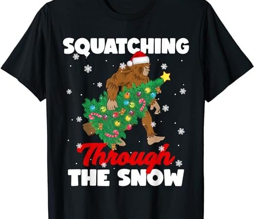 Bigfoot squatching through the snow sasquatch christmas xmas t-shirt