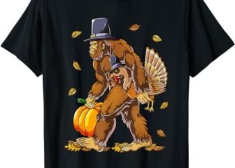 Bigfoot Turkey Pumpkin Thanksgiving Day Boys Men T-Shirt