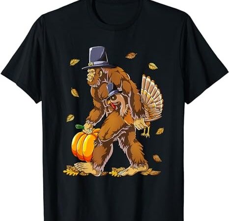 Bigfoot turkey pumpkin thanksgiving day boys men t-shirt