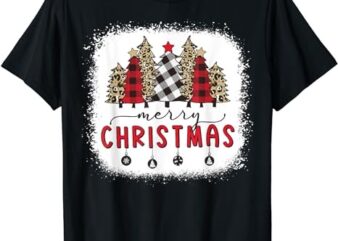 Bleached Merry Christmas Tree Funny Leopard Plaid Print Xmas T-Shirt