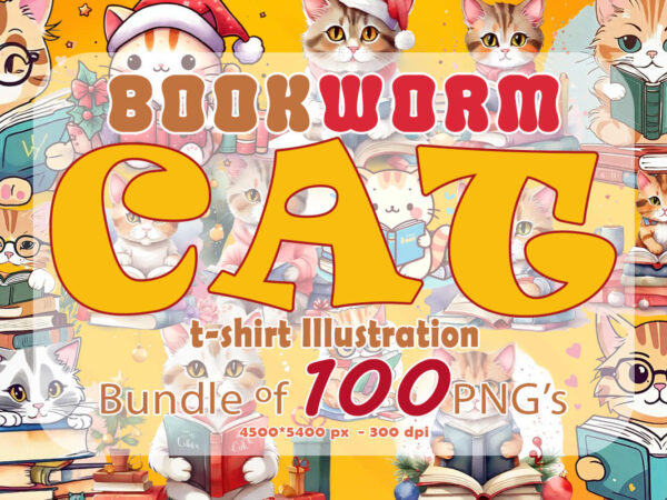 Discover our 100 charming book worm cat clipart illustration bundle, curated specifically for print on demand websites t shirt vector illustration