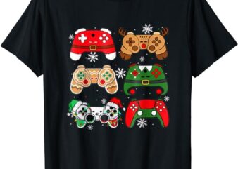 Boys Christmas Shirt Santa Elf Gaming Controllers Gamer Xmas T-Shirt