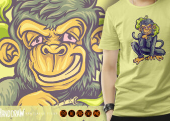 Cannabis smoking monkey high comedy t shirt vector file