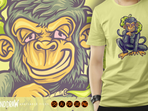 Cannabis smoking monkey high comedy t shirt vector file