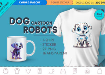 Cartoon dog robots. T-Shirt, Sticker.