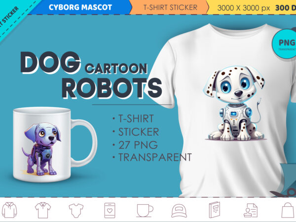 Cartoon dog robots. t-shirt, sticker.