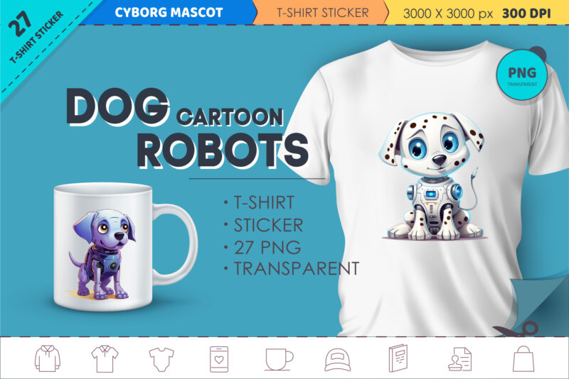 Cartoon dog robots. T-Shirt, Sticker.