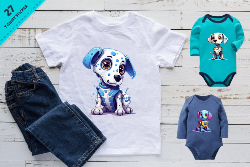 Cartoon dog robots. T-Shirt, Sticker.