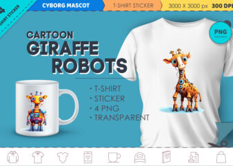 Cartoon giraffe robots. T-Shirt, Sticker.