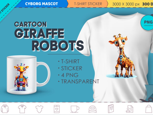 Cartoon giraffe robots. t-shirt, sticker.