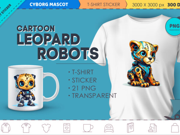 Cartoon leopard robots. t-shirt, sticker.