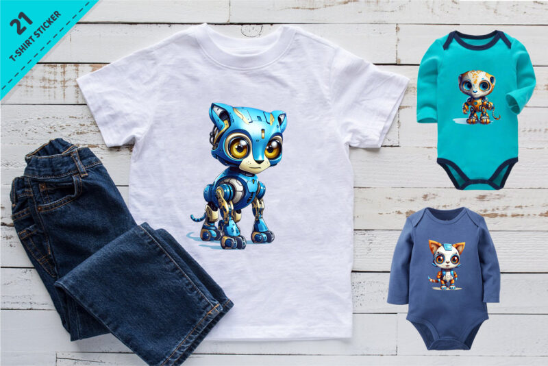 Cartoon leopard robots. T-Shirt, Sticker.