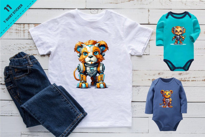 Cartoon lion robots. T-Shirt, Sticker.