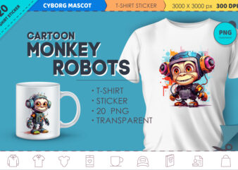 Cartoon monkey robots. T-Shirt, Sticker.