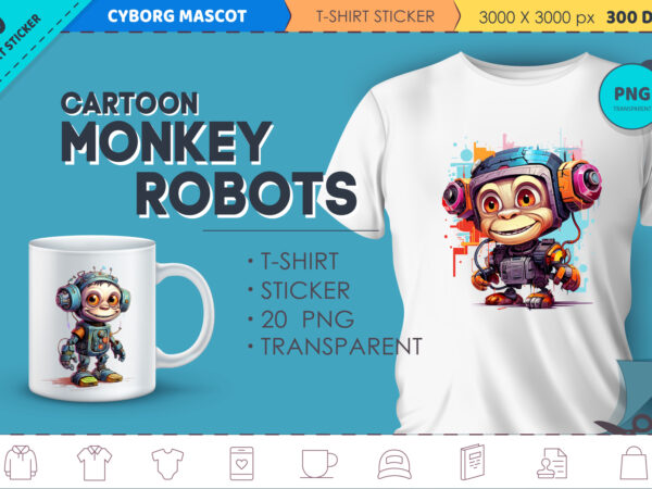 Cartoon monkey robots. t-shirt, sticker.