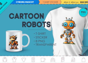 Cartoon cool robots. T-Shirt, Sticker.