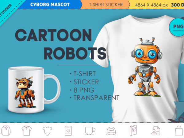 Cartoon cool robots. t-shirt, sticker.