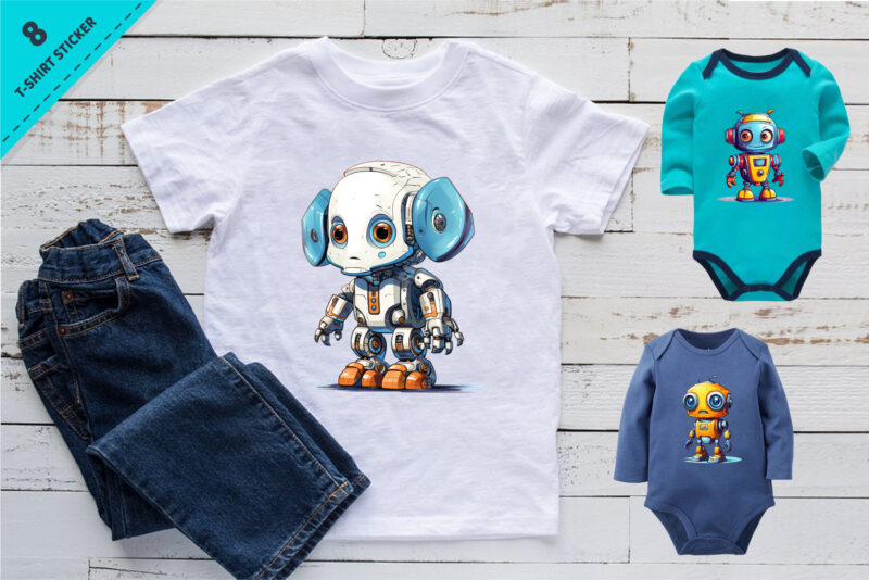 Cartoon cool robots. T-Shirt, Sticker.
