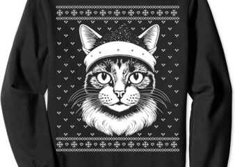 Cat Santa Claus hat, cat face graphic ugly Christmas sweater Sweatshirt