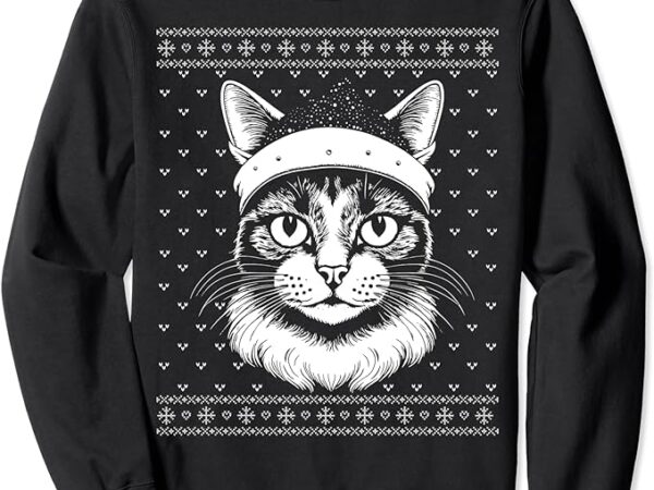 Cat santa claus hat, cat face graphic ugly christmas sweater sweatshirt