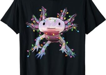 Christmas Axolotl Santa Hat Lights Japanese Cute Anime Xmas T-Shirt 1