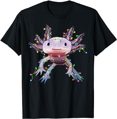 Christmas axolotl santa hat lights japanese cute anime xmas t-shirt 1