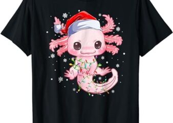 Christmas Axolotl Santa Hat Lights Japanese Cute Anime Xmas T-Shirt