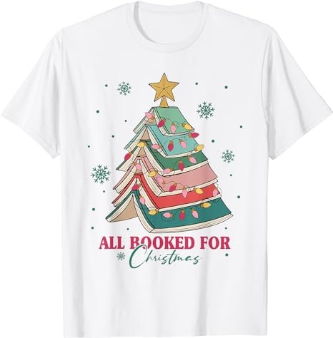 Christmas Book Tree Retro All Booked for Christmas Women T-Shirt PNG File