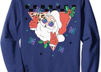 Christmas Cutes Santa Claus Groovy Vibes Peace Sign Leopard Sweatshirt